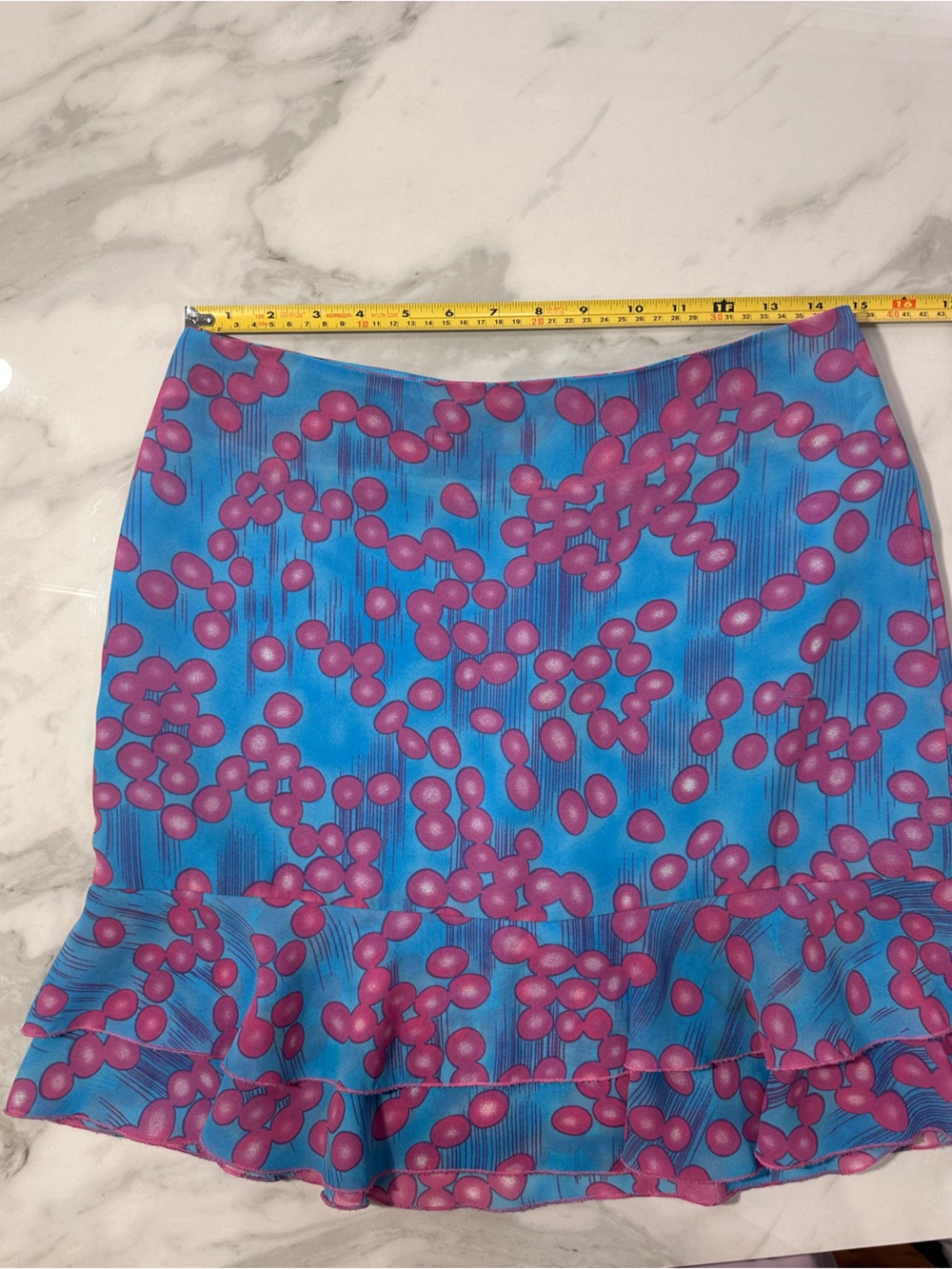 VINTAGE 90s SMART SET Bright Blue & Pink Patterned Ruffle Hem Chiffon Skirt Sz 5 - Picture 6 of 9